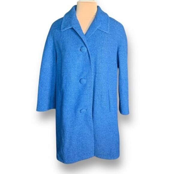 Vintage J’adore by Northfield Wool Car Coat Bright Blue Button Front Union Made - Picture 1 of 11